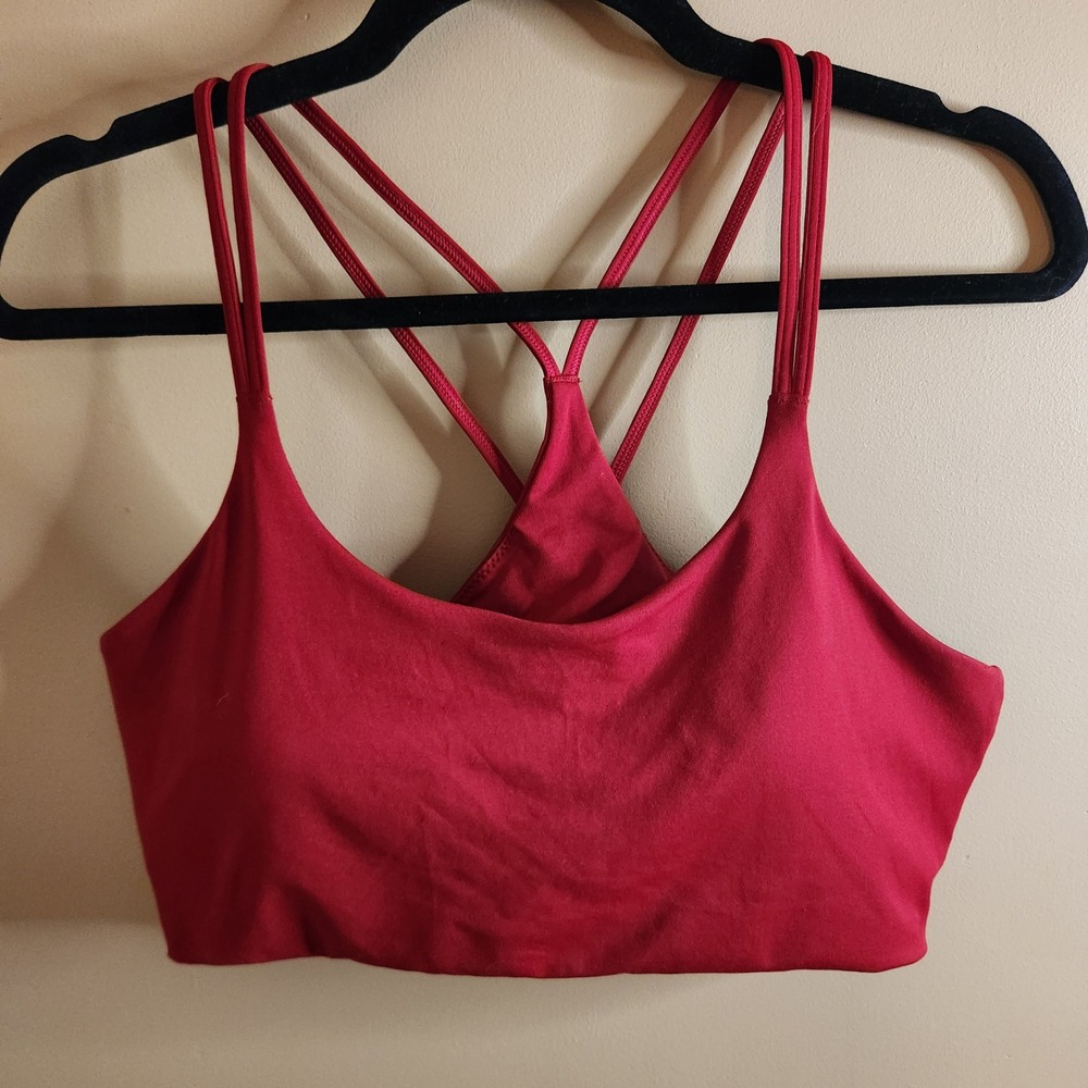 Fabletics Principal Low Impact Bra in Holly Berry. Size M